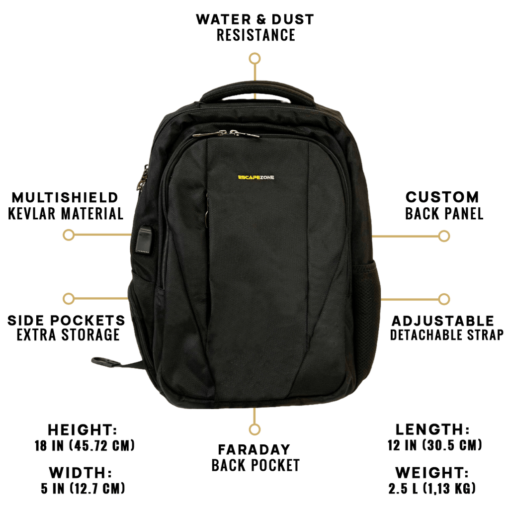 EscapeZone Shield/Faraday Ballistic Backpack-BLACK